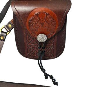 Vintage Holy Cow Tooled Leather Crossbody Bag Celtic Crow Raven Purse